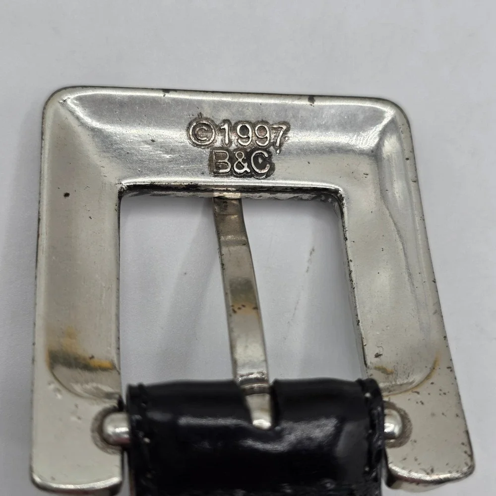 Barse Black Genuine English Leather Belt Silver Western Concho Heart Tip Small